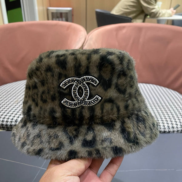 Chanel Korean Style Leopard Print Brown Green Plush Hat 979911