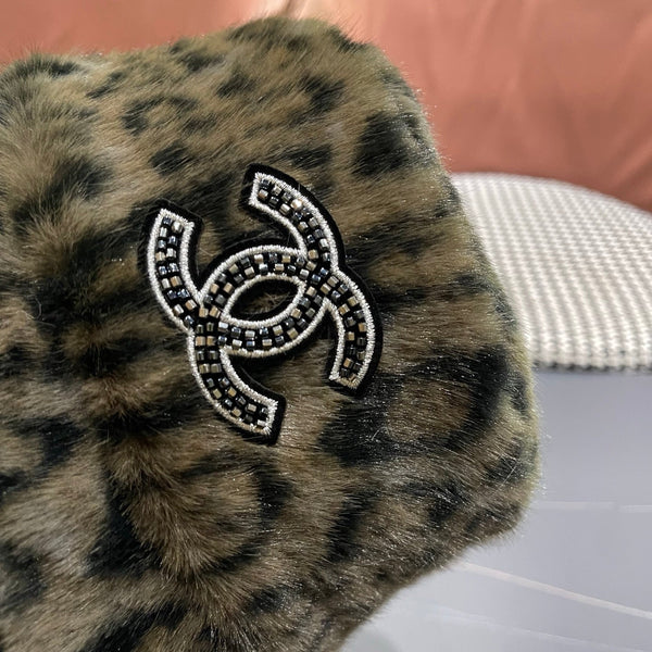 Chanel Korean Style Leopard Print Brown Green Plush Hat 979911