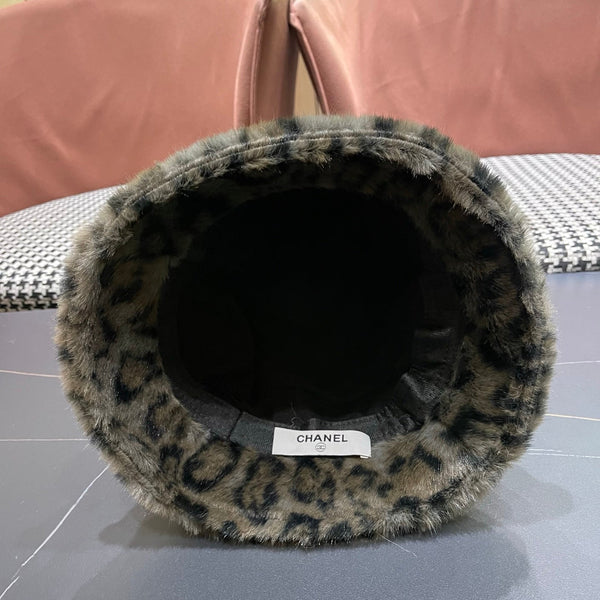 Chanel Korean Style Leopard Print Brown Green Plush Hat 979911