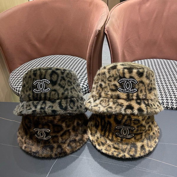 Chanel Korean Style Leopard Print Brown Green Plush Hat 979911