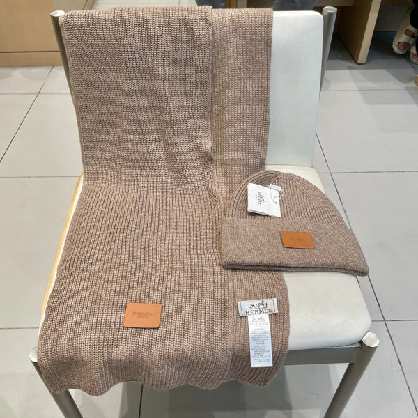 Hermes Classic Hat & Scalf Set Brown Rabbit Fur 980202