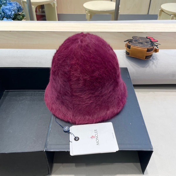 Moncler Cute Bunny Fur Heart Pearl Fisherman's Hat in Burgundy 980324