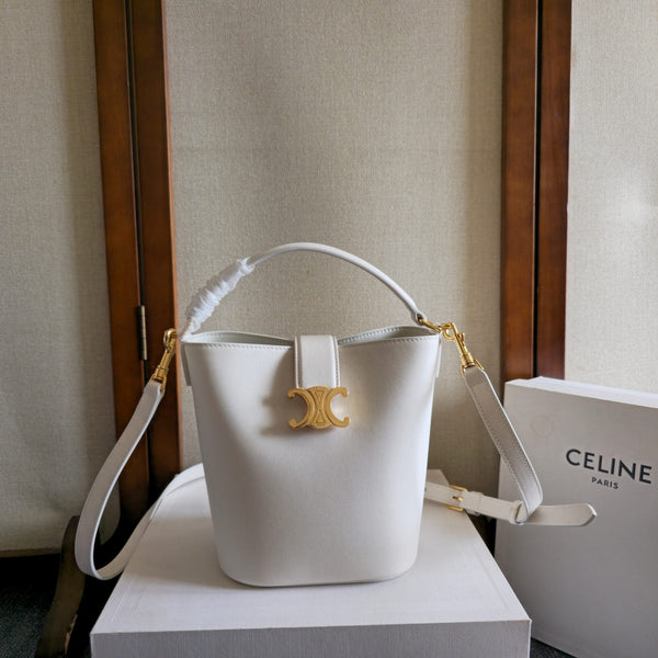 Celine New Small White Bucket Bag in Calfskin 276312
