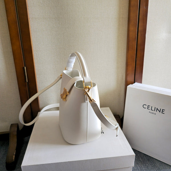 Celine New Small White Bucket Bag in Calfskin 276312