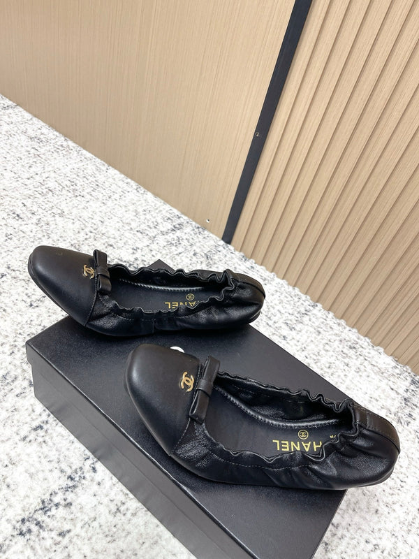 Chanel 26 Ruffle Black Ballet Flats in Lambskin 591373