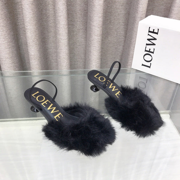 Loewe 25SS Fur-lined Mule 60 Black in Fox Fur 597435