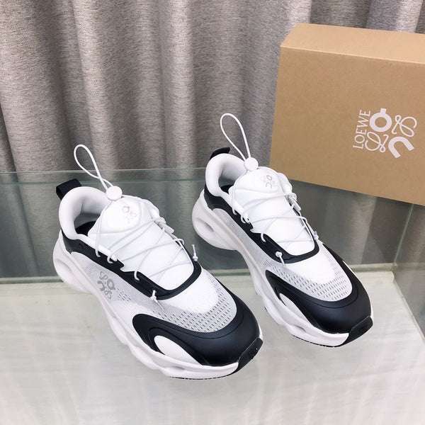 Loewe x on Angpao Couple Running Sneakers White Black Nylon Calfskin 597423
