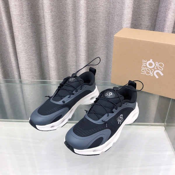 Loewe x on Angpao Couple Running Sneakers Black Gray White Nylon Calfskin 597421