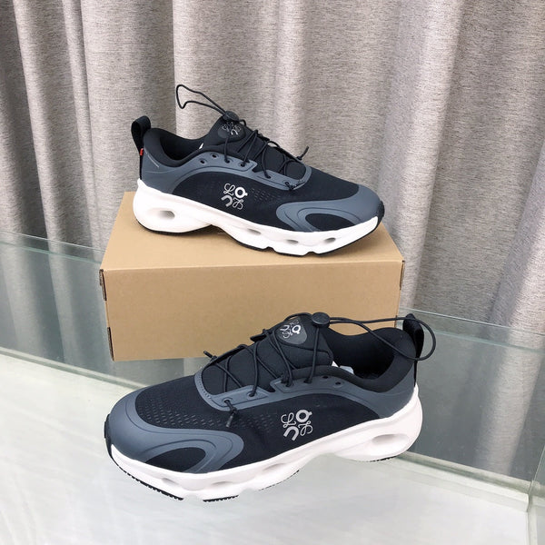 Loewe x on Angpao Couple Running Sneakers Black Gray White Nylon Calfskin 597421