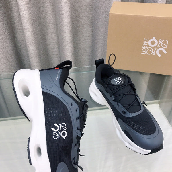 Loewe x on Angpao Couple Running Sneakers Black Gray White Nylon Calfskin 597421