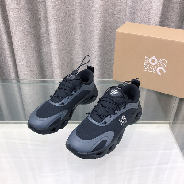 Loewe x on Angpao Couple Running Sneakers Black Gray Nylon Calfskin 597420