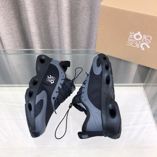 Loewe x on Angpao Couple Running Sneakers Black Gray Nylon Calfskin 597420