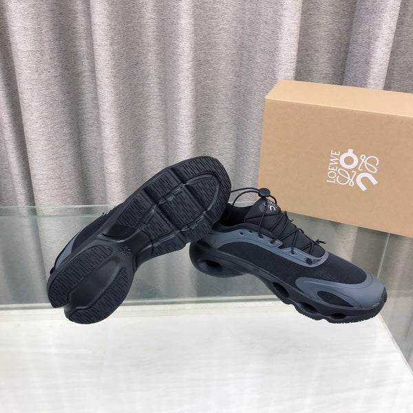 Loewe x on Angpao Couple Running Sneakers Black Gray Nylon Calfskin 597420