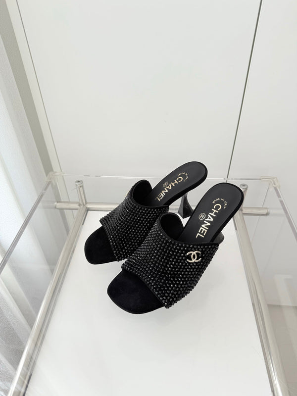 CC 26 Sandal 90 Black Rhinstone Deer Hide 597375