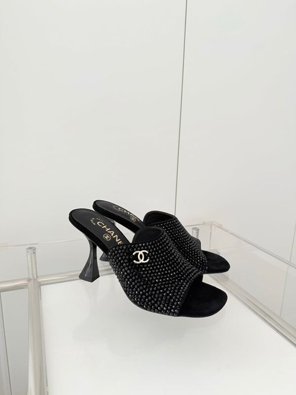 CC 26 Sandal 90 Black Rhinstone Deer Hide 597375