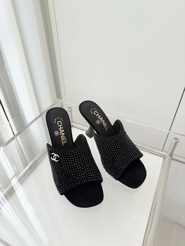 CC 26 Sandal 90 Black Rhinstone Deer Hide 597375