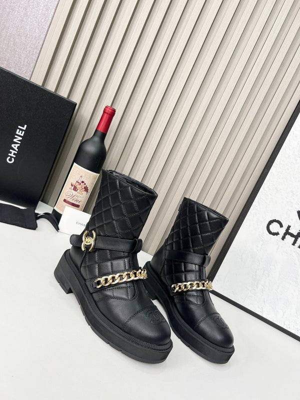 Chanel Chain Sock Ankle Boots Black Calfskin 597914