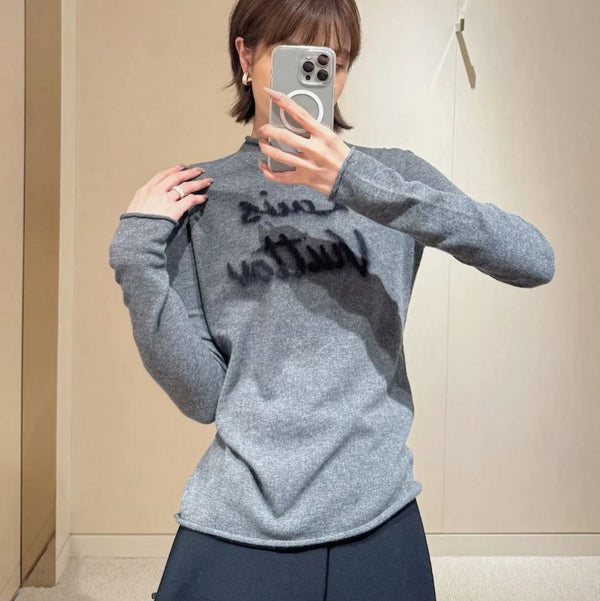 LV 25 Color-blocked Letter Embroidered Mock Neck Sweater