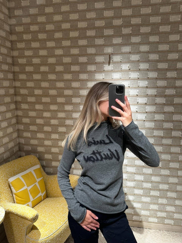 LV 25 Color-blocked Letter Embroidered Mock Neck Sweater