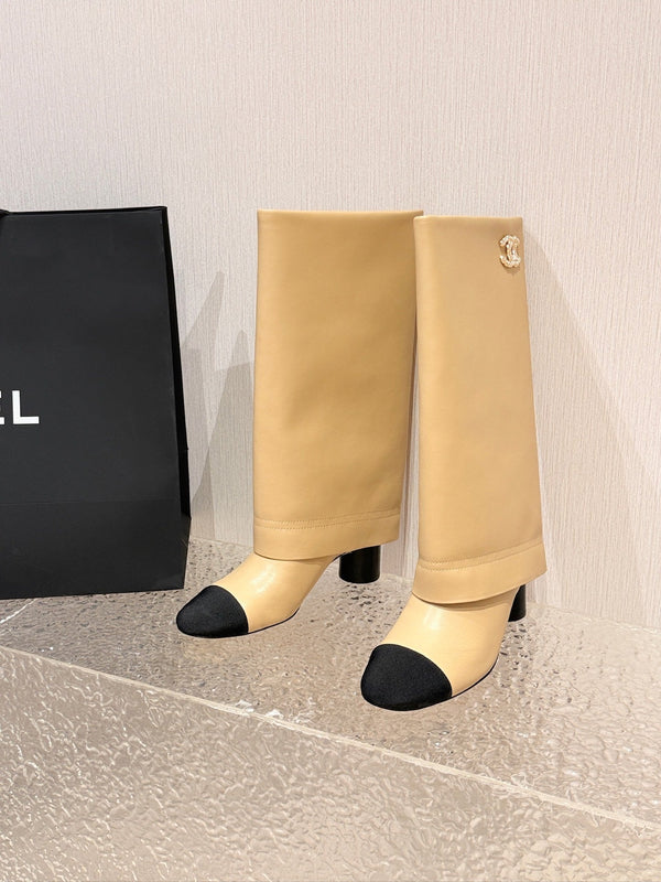 Chanel 26 Newest Runway Style Riding Beige Boots in Cowhide 598319