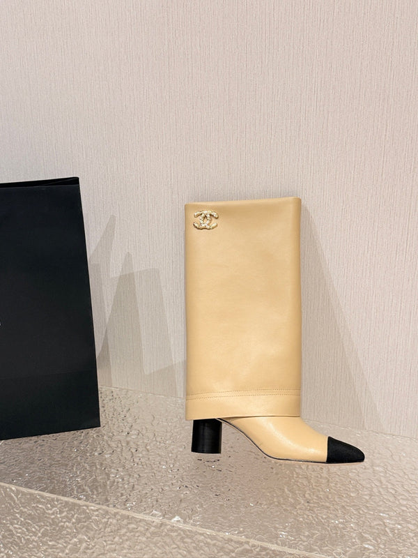 Chanel 26 Newest Runway Style Riding Beige Boots in Cowhide 598319