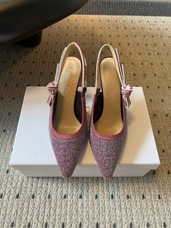 CD J'Adior Slingback heels 95 Pink in Cotton with Metallic Thread Embroidery 598132