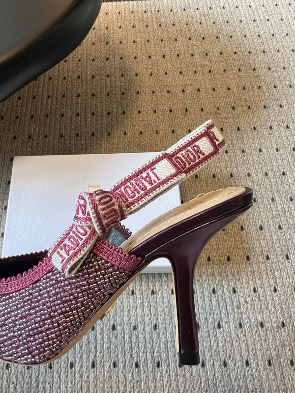 CD J'Adior Slingback heels 95 Pink in Cotton with Metallic Thread Embroidery 598132