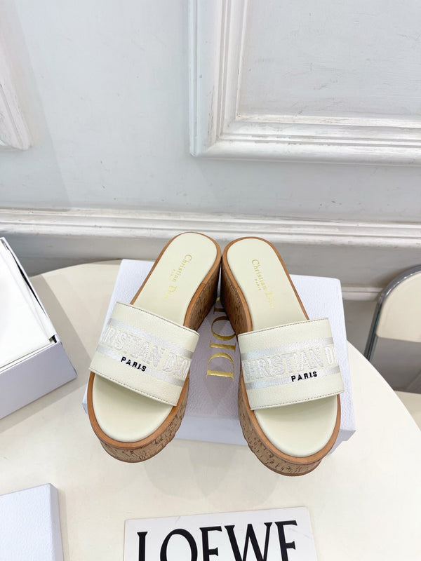 CD Dway Platform Heel 80mm Sandals White Calskin