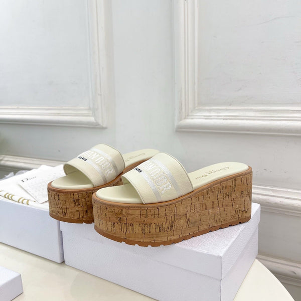 CD Dway Platform Heel 80mm Sandals White Calskin