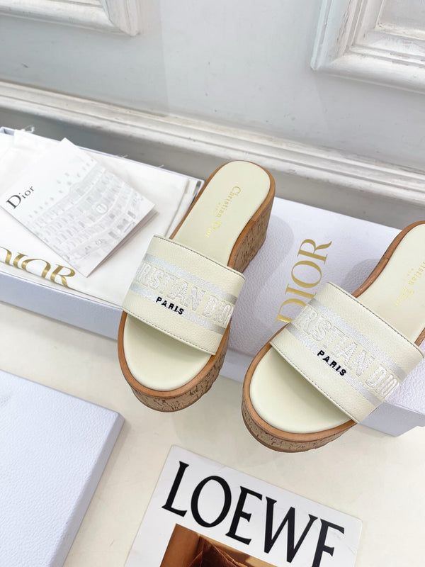 CD Dway Platform Heel 80mm Sandals White Calskin