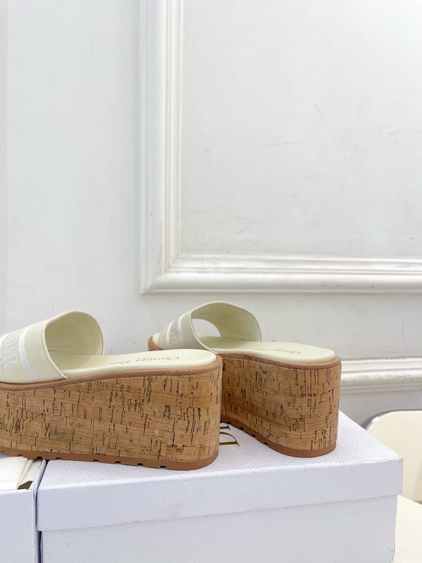 CD Dway Platform Heel 80mm Sandals White Calskin