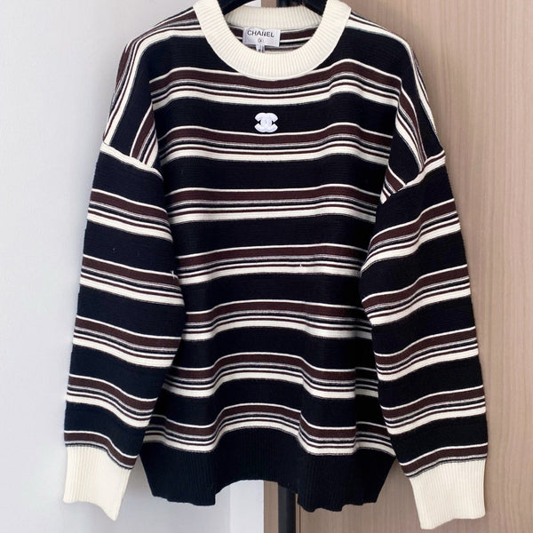 CHANEL TWO-TONE LONG-SLEEVE SHIRT BLACK IVORY 99240
