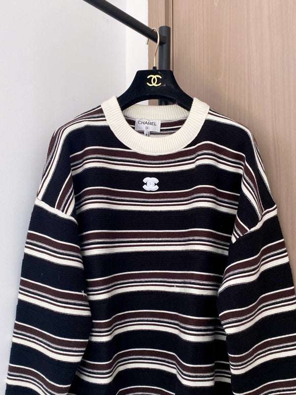 CHANEL TWO-TONE LONG-SLEEVE SHIRT BLACK IVORY 99240