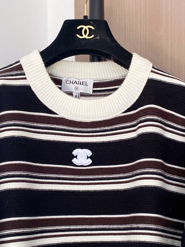 CHANEL TWO-TONE LONG-SLEEVE SHIRT BLACK IVORY 99240