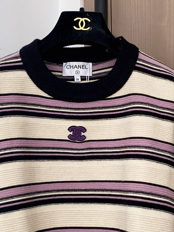 CHANEL TWO-TONE LONG-SLEEVE SHIRT PINK IVORY 89240