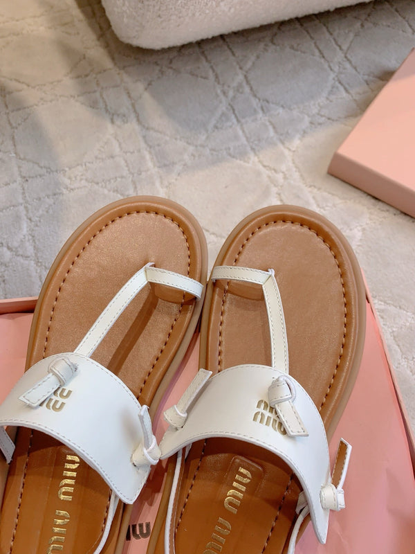 Miu Flip-flot Flat Sandal Brown White in Cowhide 615340