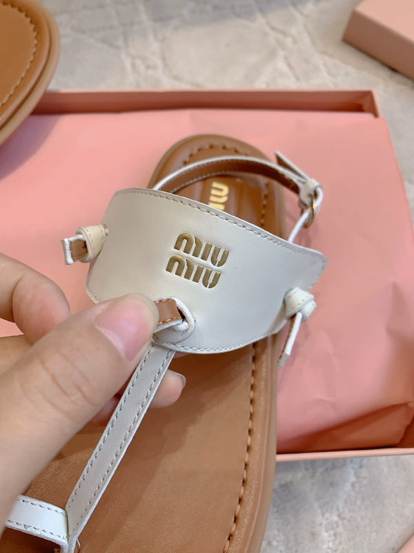 Miu Flip-flot Flat Sandal Brown White in Cowhide 615340