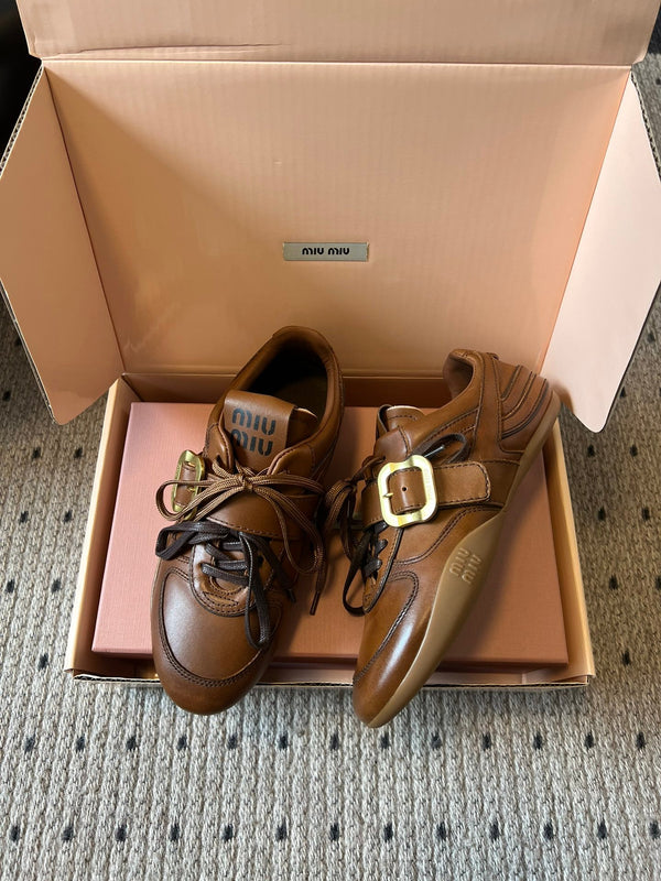 Miu 26FW Deck Shoes Brown in Calfskin 614789