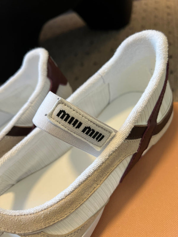 Miu Miu 26 Mary Jane Casual Flip-Flops White Brown in Mesh fabric 614740