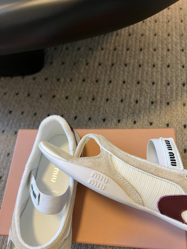 Miu Miu 26 Mary Jane Casual Flip-Flops White Brown in Mesh fabric 614740