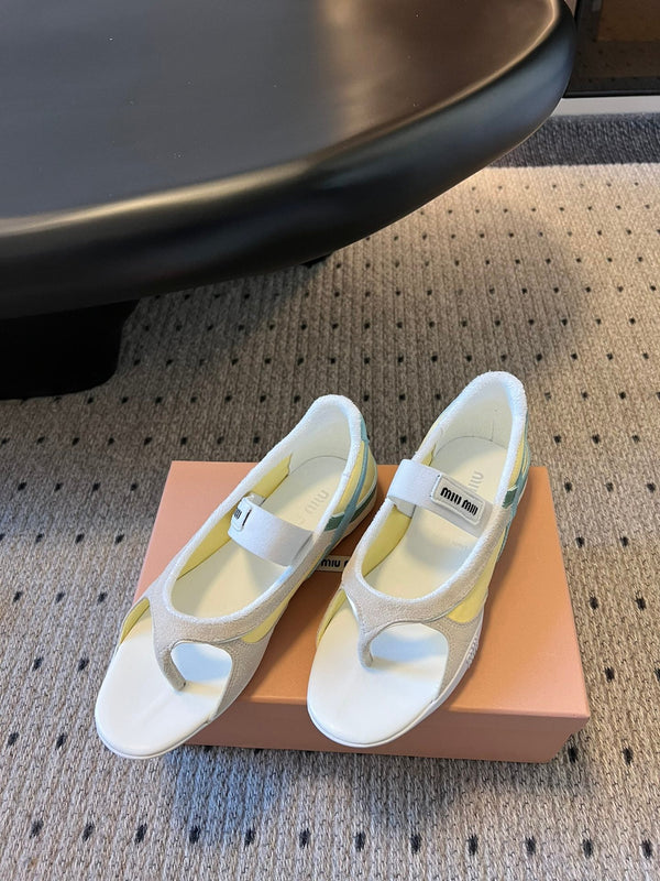 Miu Miu 26 Mary Jane Casual Flip-Flops White Blue in Mesh fabric 614739