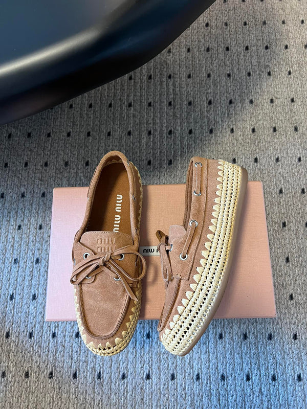 Miu Miu 26ss Loafer Brown in Suede With Raffia Straw 614557