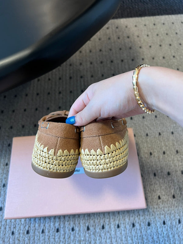 Miu Miu 26ss Loafer Brown in Suede With Raffia Straw 614557