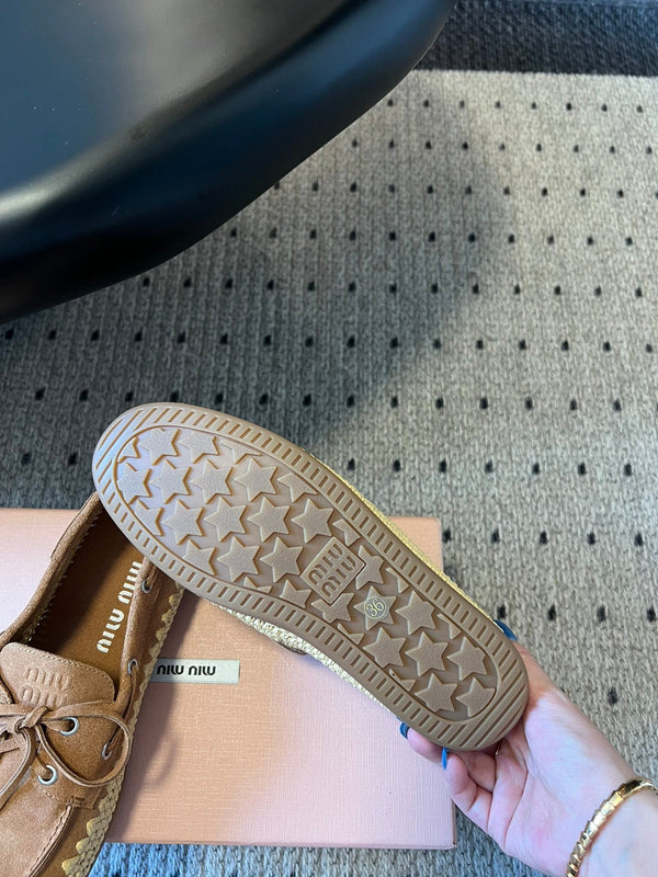Miu Miu 26ss Loafer Brown in Suede With Raffia Straw 614557