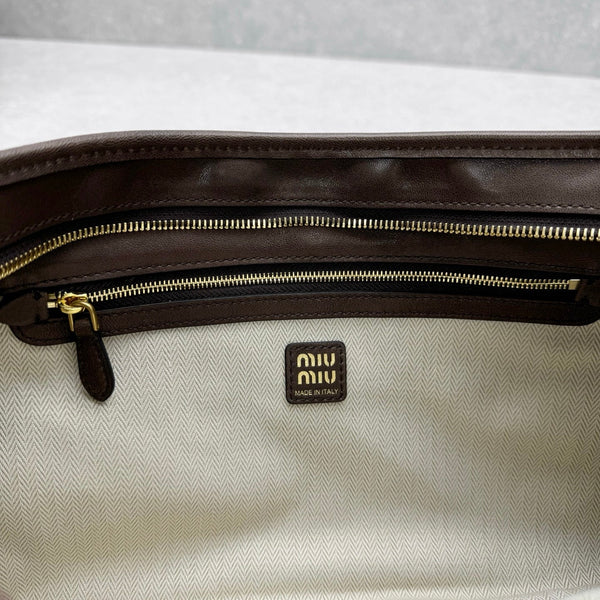 Miu Miu Aventure Shoulder Bag 40cm Brown in Sheepskin