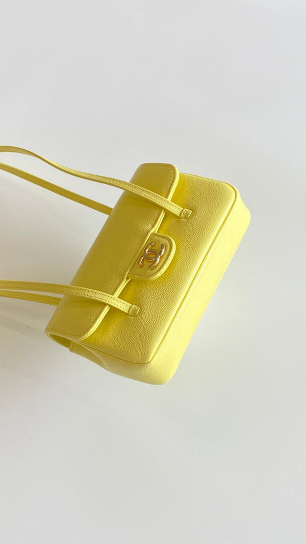 MM 26 Coco Long Shoulder Strap Flap Yellow Bag in Cowhide