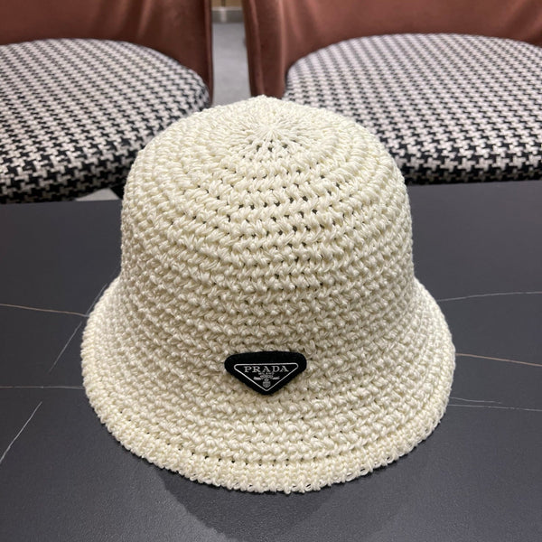 Prada 26 Prada Straw Hat White Knitted Woolen Fabric 123230