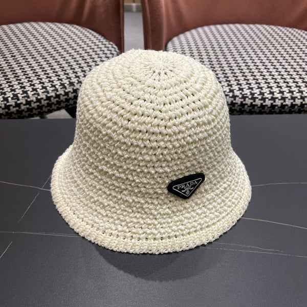 Prada 26 Prada Straw Hat White Knitted Woolen Fabric 123230