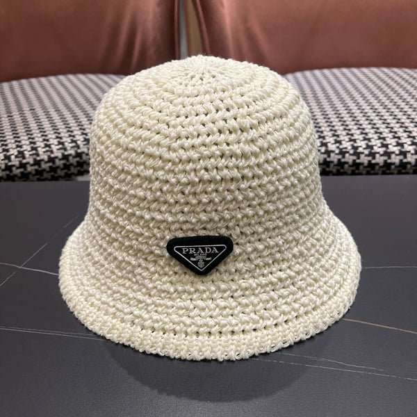 Prada 26 Prada Straw Hat White Knitted Woolen Fabric 123230