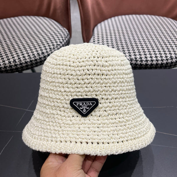 Prada 26 Prada Straw Hat White Knitted Woolen Fabric 123230